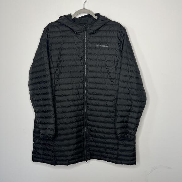 Eddie Bauer Jacket Womens 2XL Black Hooded Down Insulated Long Puffer Coat - Picture 1 of 9